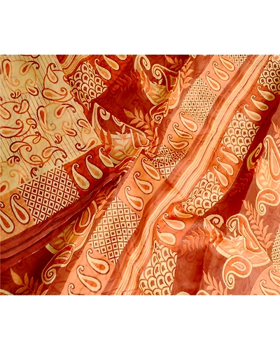 Sanskriti Vintage Sarees Beige 100% Pure Silk Printed Sari Floral Craft Fabric, PR-60830-Beige-Printed Floral Design-Pure Silk-2