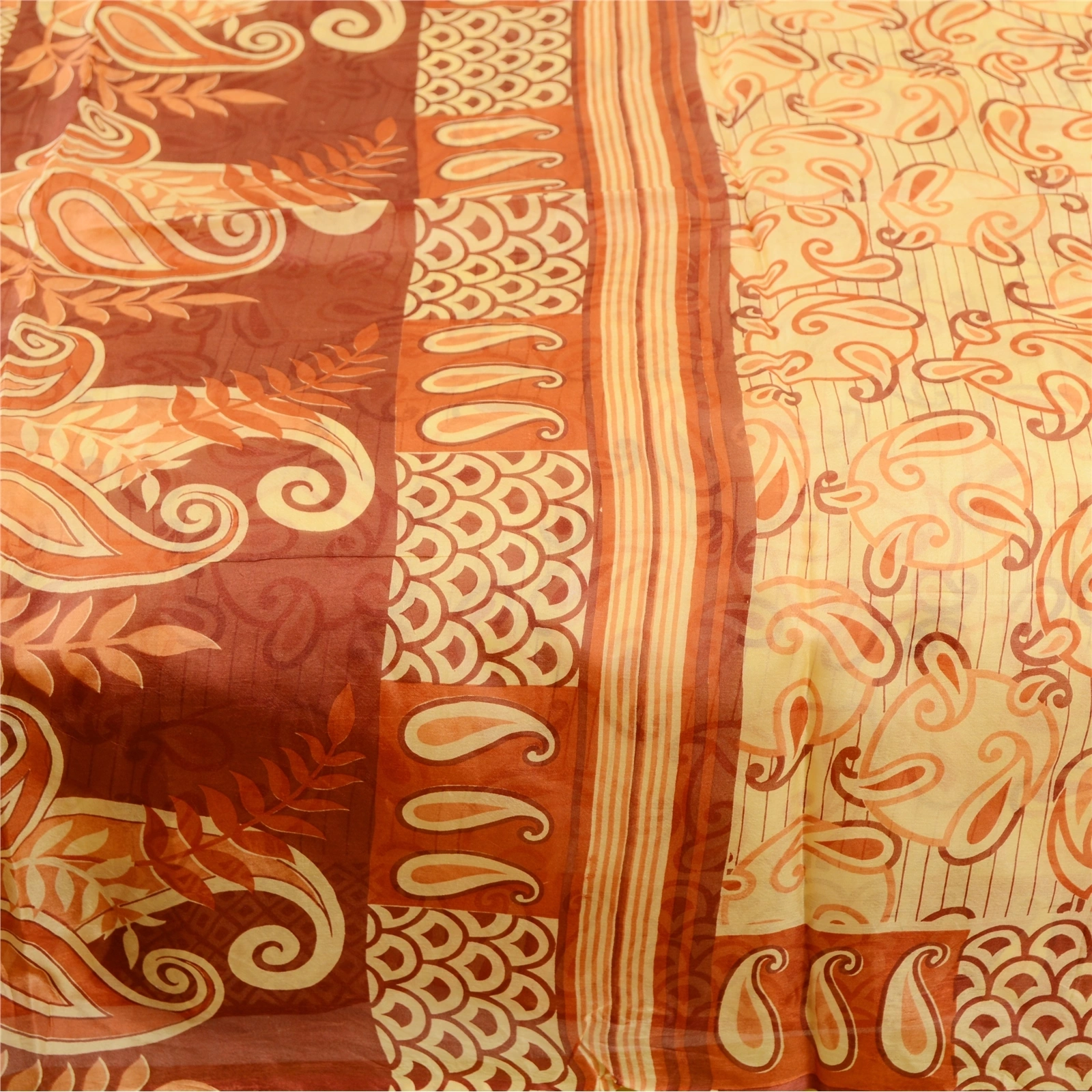 Sanskriti Vintage Sarees Beige 100% Pure Silk Printed Sari Floral Craft Fabric, PR-60830-Beige-Printed Floral Design-Pure Silk-3