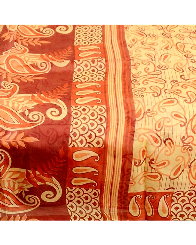 Sanskriti Vintage Sarees Beige 100% Pure Silk Printed Sari Floral Craft Fabric, PR-60830-Beige-Printed Floral Design-Pure Silk-3