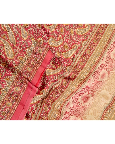 Sanskriti Vintage Sarees Dark Red Pure Silk Printed Sari Soft 5Yd Craft Fabric, PR-60835-Dark Red-Printed Floral Design-Pure Silk-1