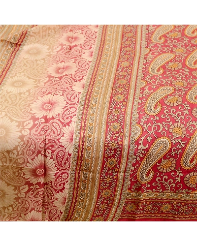 Sanskriti Vintage Sarees Dark Red Pure Silk Printed Sari Soft 5Yd Craft Fabric, PR-60835-Dark Red-Printed Floral Design-Pure Silk-3