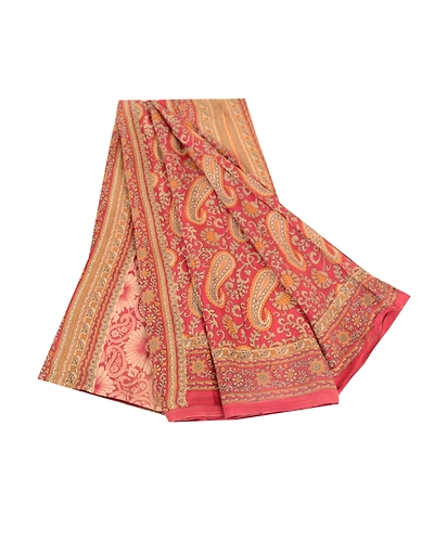 Sanskriti Vintage Sarees Dark Red Pure Silk Printed Sari Soft 5Yd Craft Fabric, PR-60835-Dark Red-Printed Floral Design-Pure Silk-6