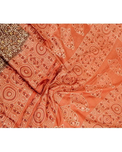 Sanskriti Vintage Sarees Brown Bandhani Printed Pure Silk Sari 5Yd Craft Fabric, PR-60837-Brown-Printed Floral Design-Pure Silk-1