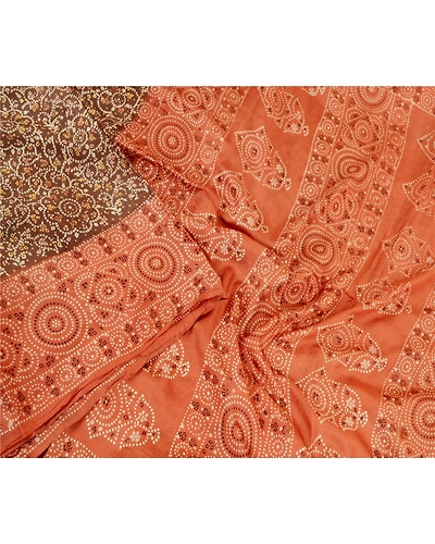 Sanskriti Vintage Sarees Brown Bandhani Printed Pure Silk Sari 5Yd Craft Fabric, PR-60837-Brown-Printed Floral Design-Pure Silk-2