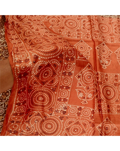 Sanskriti Vintage Sarees Brown Bandhani Printed Pure Silk Sari 5Yd Craft Fabric, PR-60837-Brown-Printed Floral Design-Pure Silk-5
