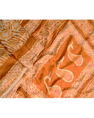Sanskriti Vintage Sarees Batik Printed Brown Pure Silk Sari Soft Craft Fabric, PR-60845-Brown-Printed Floral Design-Pure Silk-1