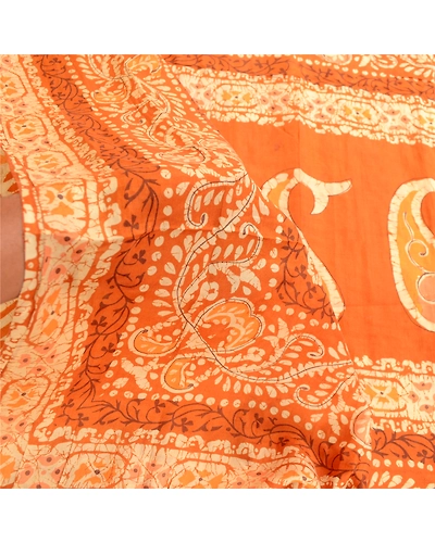 Sanskriti Vintage Sarees Batik Printed Brown Pure Silk Sari Soft Craft Fabric, PR-60845-Brown-Printed Floral Design-Pure Silk-5