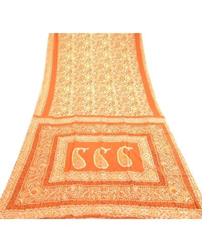 Sanskriti Vintage Sarees Batik Printed Brown Pure Silk Sari Soft Craft Fabric, PR-60845-Brown-Printed Floral Design-Pure Silk-7