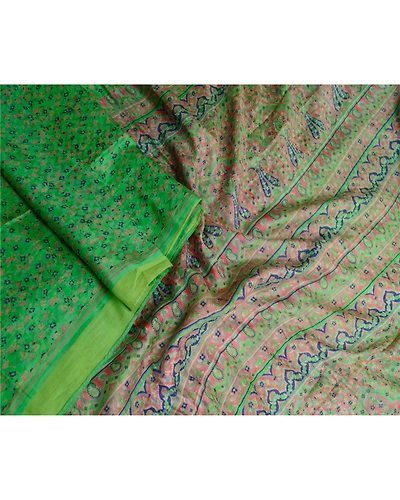 Sanskriti Vintage Sarees Indian Green Pure Silk Printed Sari Soft Craft Fabric, PR-60846-Green-Printed Floral Design-Pure Silk-1