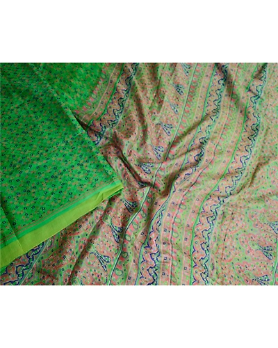 Sanskriti Vintage Sarees Indian Green Pure Silk Printed Sari Soft Craft Fabric, PR-60846-Green-Printed Floral Design-Pure Silk-2