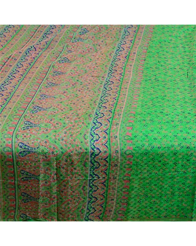Sanskriti Vintage Sarees Indian Green Pure Silk Printed Sari Soft Craft Fabric, PR-60846-Green-Printed Floral Design-Pure Silk-3