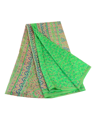 Sanskriti Vintage Sarees Indian Green Pure Silk Printed Sari Soft Craft Fabric, PR-60846-Green-Printed Floral Design-Pure Silk-6