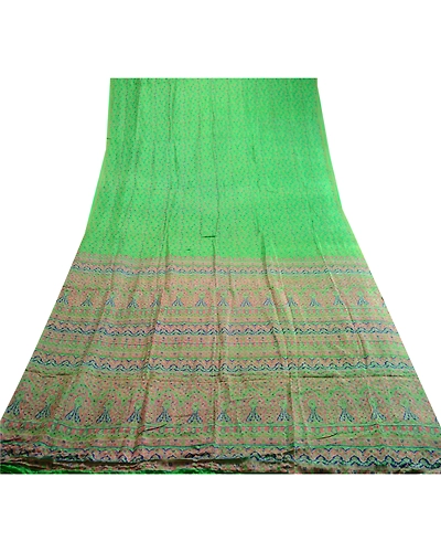 Sanskriti Vintage Sarees Indian Green Pure Silk Printed Sari Soft Craft Fabric, PR-60846-Green-Printed Floral Design-Pure Silk-7