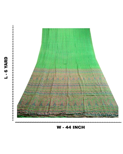 Sanskriti Vintage Sarees Indian Green Pure Silk Printed Sari Soft Craft Fabric, PR-60846-Green-Printed Floral Design-Pure Silk-8