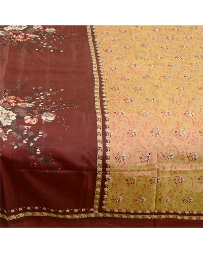 Sanskriti Vintage Sarees Brown 100% Pure Silk Printed Sari 5Yd Soft Craft Fabric, PR-60887-Brown-Printed Floral Design-Pure Silk-3