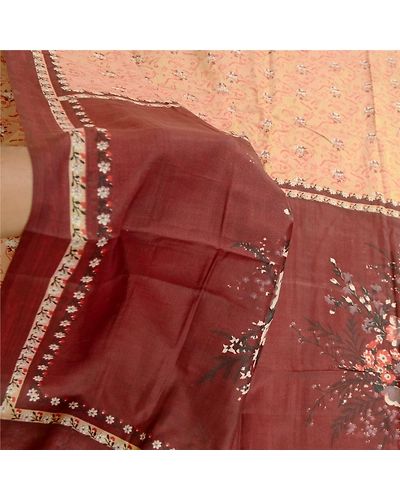 Sanskriti Vintage Sarees Brown 100% Pure Silk Printed Sari 5Yd Soft Craft Fabric, PR-60887-Brown-Printed Floral Design-Pure Silk-5