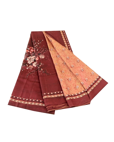 Sanskriti Vintage Sarees Brown 100% Pure Silk Printed Sari 5Yd Soft Craft Fabric, PR-60887-Brown-Printed Floral Design-Pure Silk-6