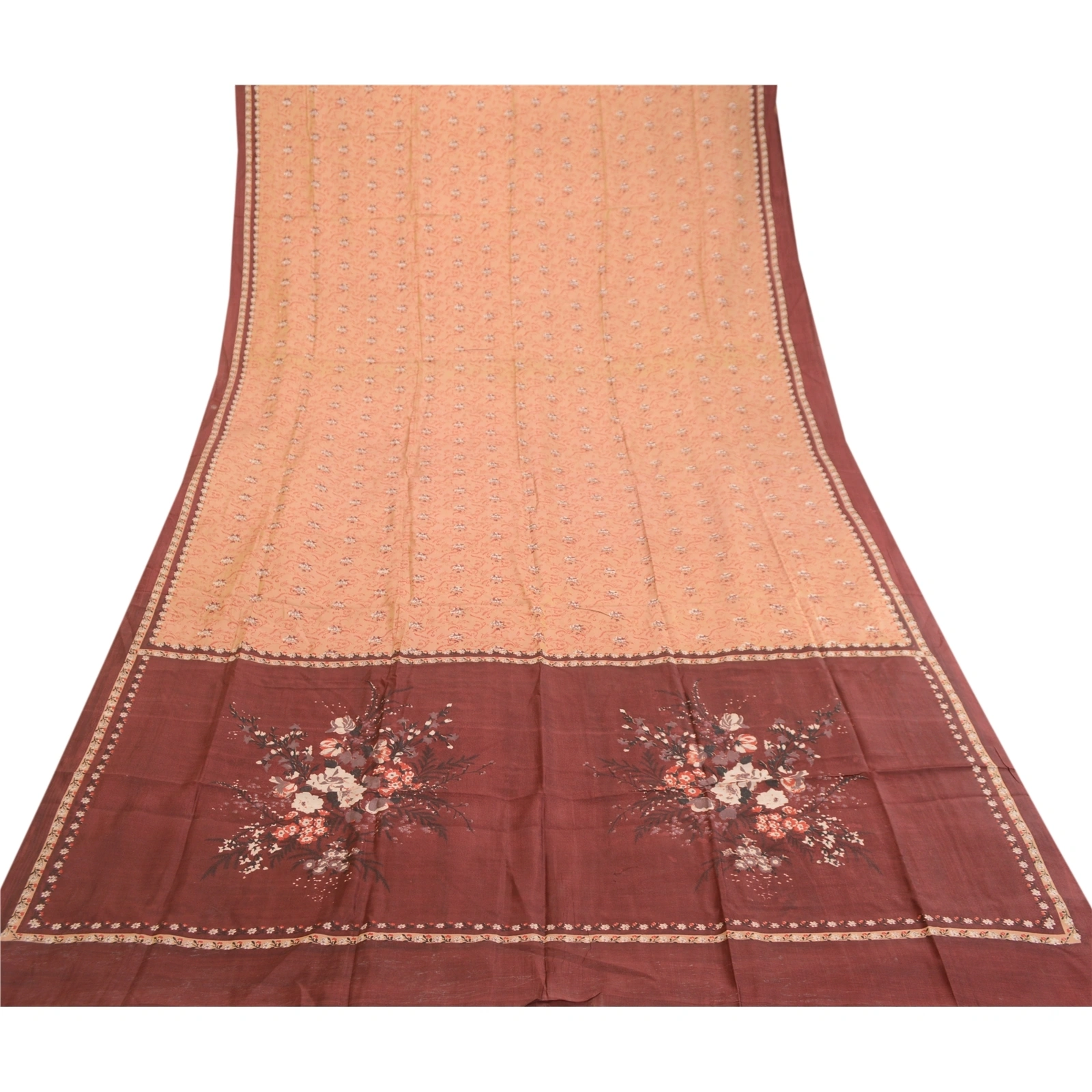 Sanskriti Vintage Sarees Brown 100% Pure Silk Printed Sari 5Yd Soft Craft Fabric, PR-60887-Brown-Printed Floral Design-Pure Silk-7