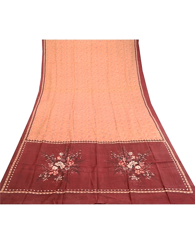Sanskriti Vintage Sarees Brown 100% Pure Silk Printed Sari 5Yd Soft Craft Fabric, PR-60887-Brown-Printed Floral Design-Pure Silk-7