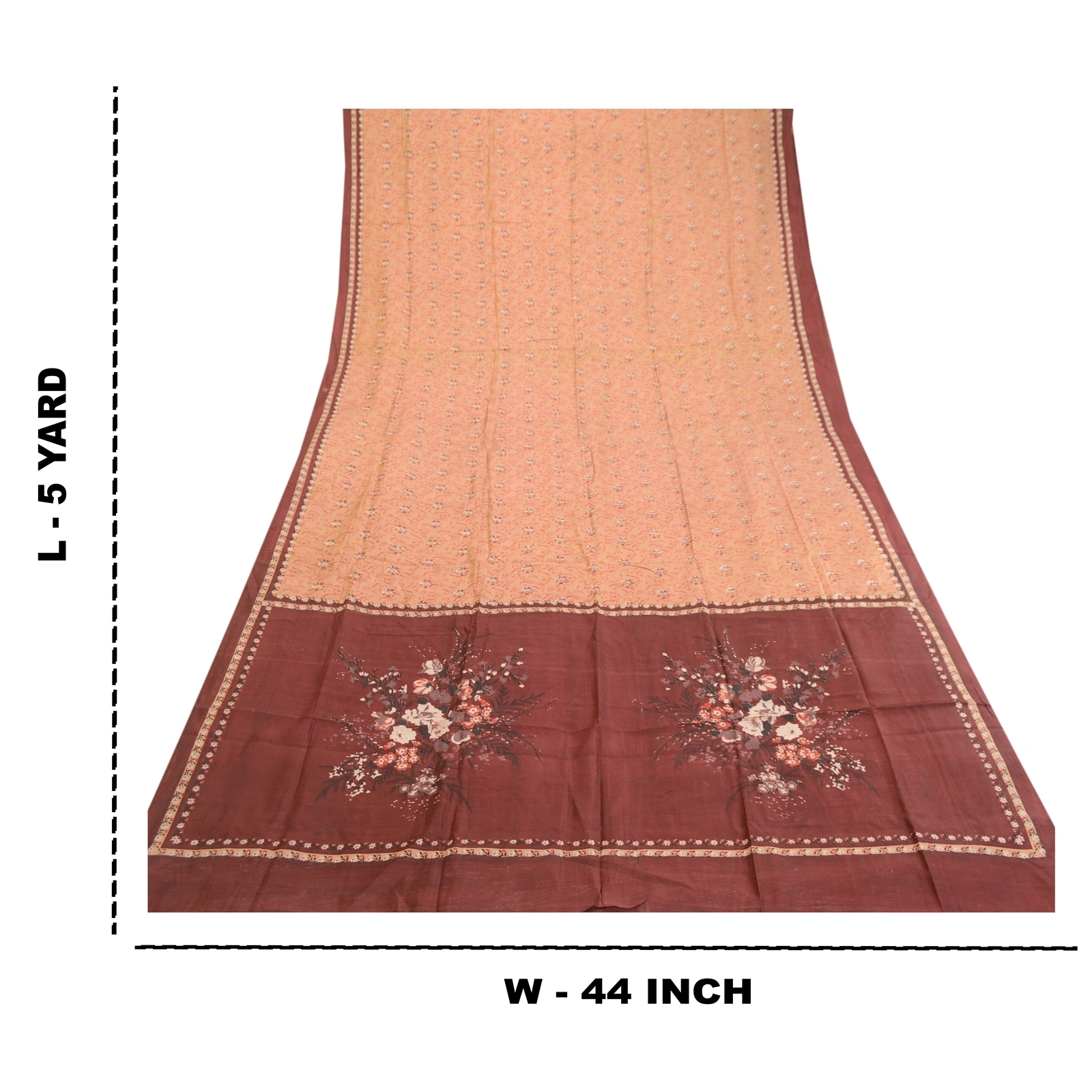 Sanskriti Vintage Sarees Brown 100% Pure Silk Printed Sari 5Yd Soft Craft Fabric, PR-60887-Brown-Printed Floral Design-Pure Silk-8