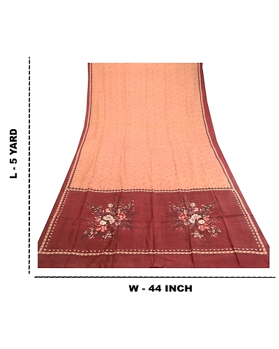 Sanskriti Vintage Sarees Brown 100% Pure Silk Printed Sari 5Yd Soft Craft Fabric, PR-60887-Brown-Printed Floral Design-Pure Silk-8