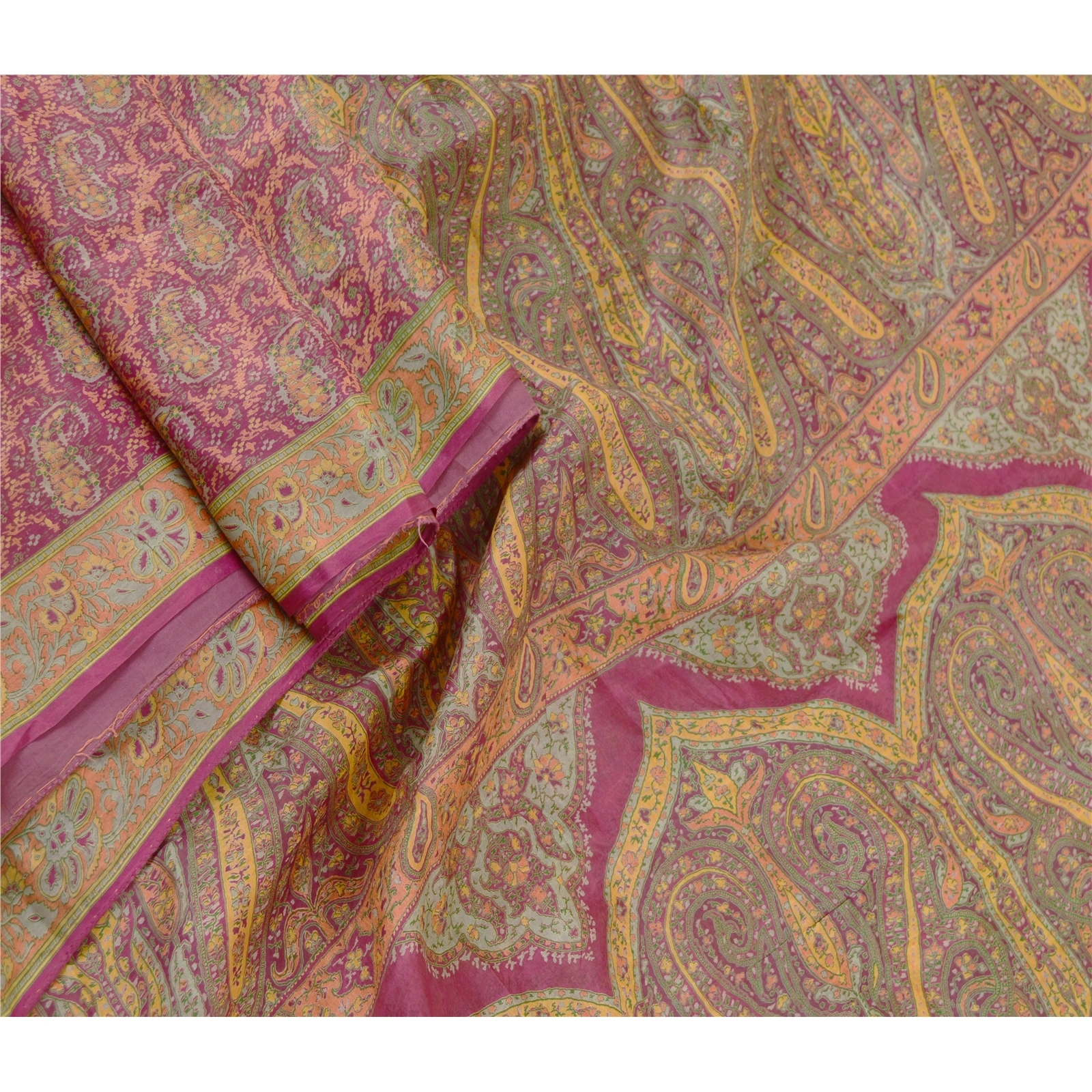 Sanskriti Vintage Sarees Purple Indian Pure Silk Printed Sari Soft Craft Fabric, PR-60899-Purple-Printed Floral Design-Pure Silk-1