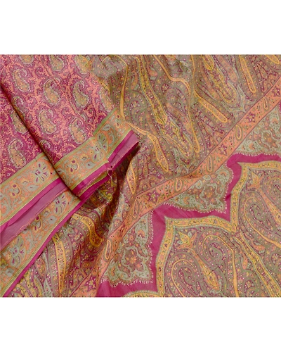 Sanskriti Vintage Sarees Purple Indian Pure Silk Printed Sari Soft Craft Fabric, PR-60899-Purple-Printed Floral Design-Pure Silk-1