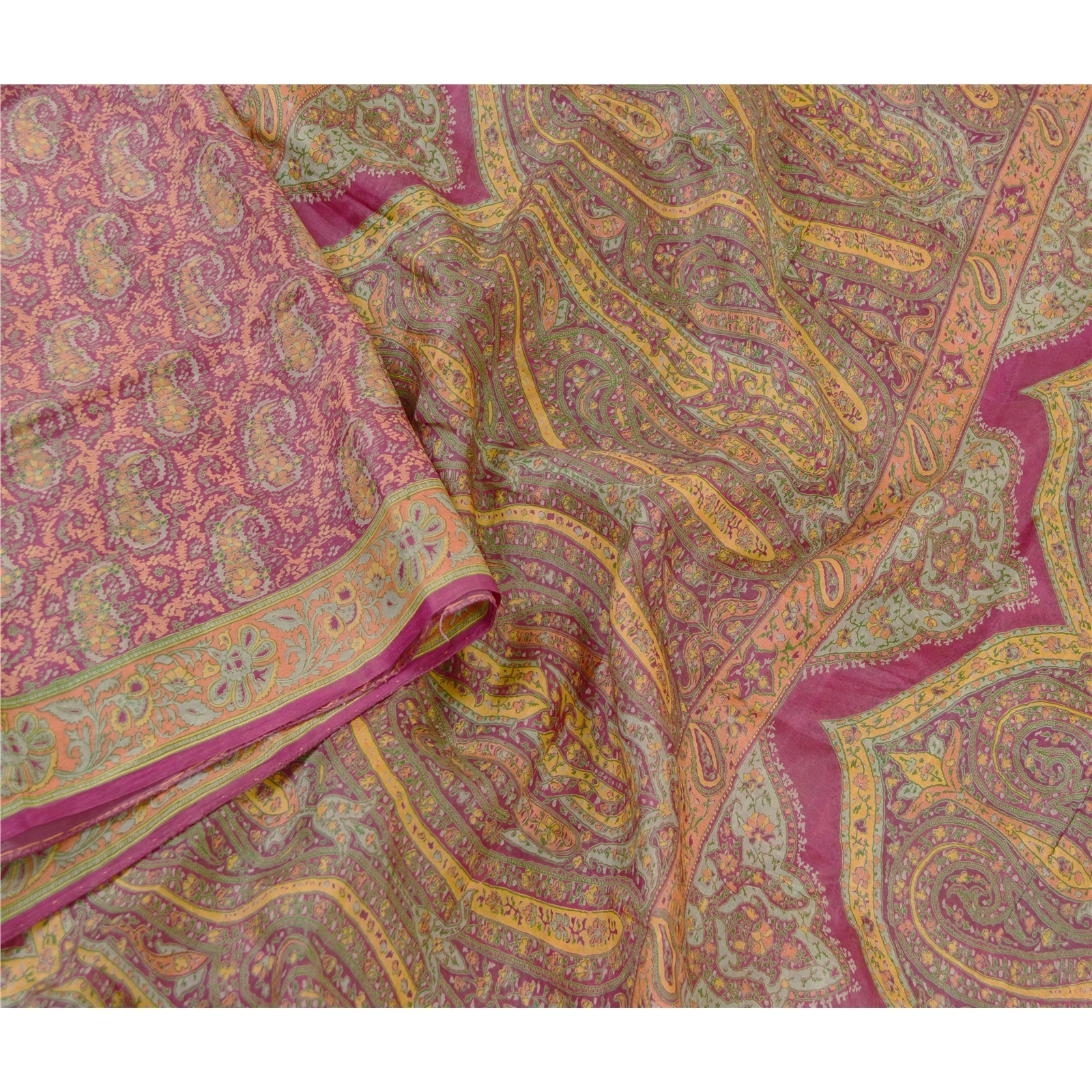 Sanskriti Vintage Sarees Purple Indian Pure Silk Printed Sari Soft Craft Fabric, PR-60899-Purple-Printed Floral Design-Pure Silk-2