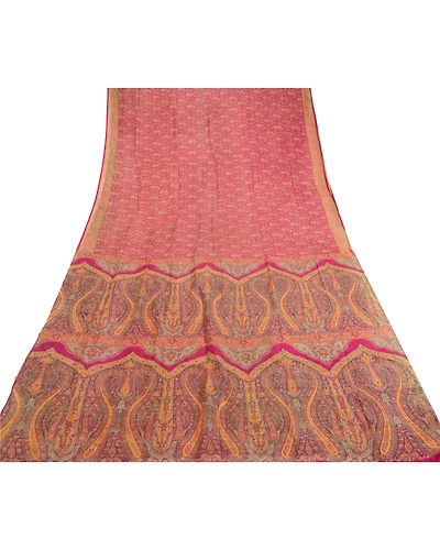 Sanskriti Vintage Sarees Purple Indian Pure Silk Printed Sari Soft Craft Fabric, PR-60899-Purple-Printed Floral Design-Pure Silk-7