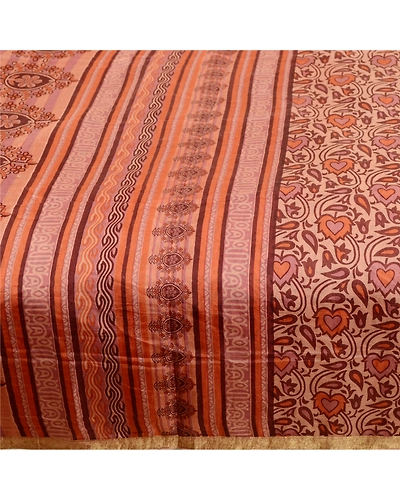 Sanskriti Vintage Sarees Brown Pure Silk Printed Zari Border Sari Craft Fabric, PR-60904-Brown-Printed Floral Design-Pure Silk-3