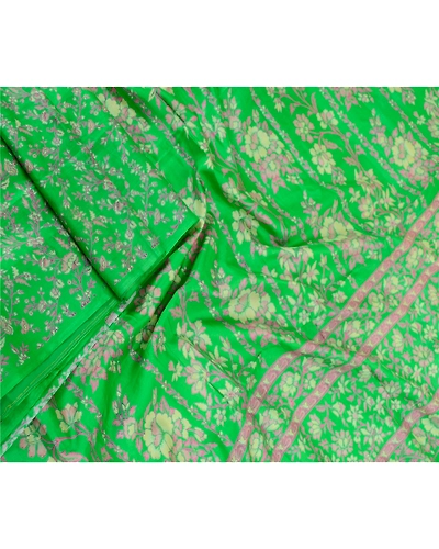 Sanskriti Vintage Sarees Green Pure Silk Printed Sari Floral Soft Craft Fabric, PR-60905-Green-Printed Floral Design-Pure Silk-1