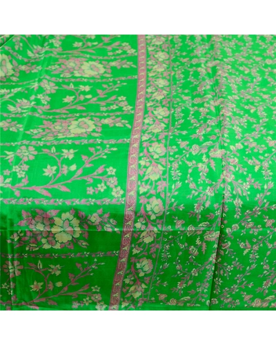 Sanskriti Vintage Sarees Green Pure Silk Printed Sari Floral Soft Craft Fabric, PR-60905-Green-Printed Floral Design-Pure Silk-3