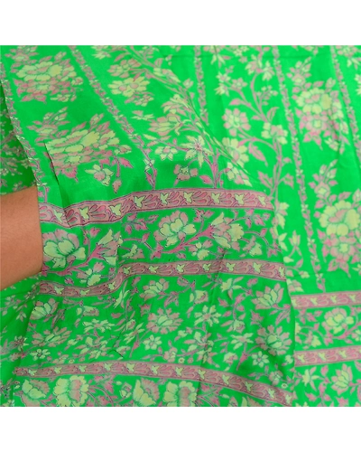 Sanskriti Vintage Sarees Green Pure Silk Printed Sari Floral Soft Craft Fabric, PR-60905-Green-Printed Floral Design-Pure Silk-5