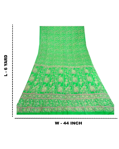 Sanskriti Vintage Sarees Green Pure Silk Printed Sari Floral Soft Craft Fabric, PR-60905-Green-Printed Floral Design-Pure Silk-8