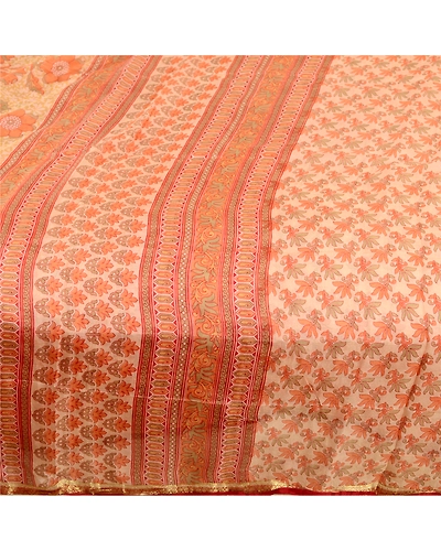 Sanskriti Vintage Sarees Orange Pure Silk Printed Zari Border Sari Craft Fabric, PR-60925-Orange-Printed Floral Design-Pure Silk-3