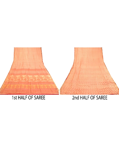Sanskriti Vintage Sarees Orange Pure Silk Printed Zari Border Sari Craft Fabric, PR-60925-Orange-Printed Floral Design-Pure Silk-4