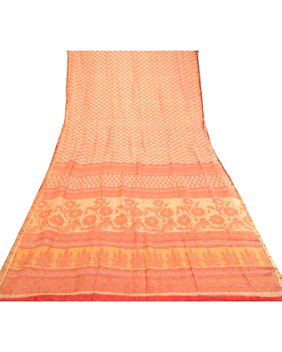 Sanskriti Vintage Sarees Orange Pure Silk Printed Zari Border Sari Craft Fabric, PR-60925-Orange-Printed Floral Design-Pure Silk-7