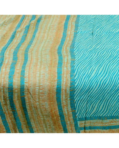Sanskriti Vintage Sarees Leheria Printed Blue Pure Silk Sari Soft Craft Fabric, PR-60933-Blue-Printed Floral Design-Pure Silk-3