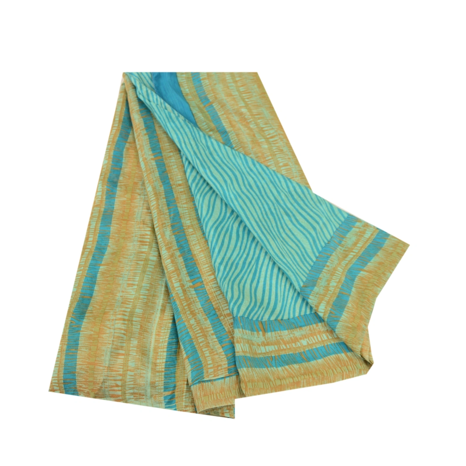 Sanskriti Vintage Sarees Leheria Printed Blue Pure Silk Sari Soft Craft Fabric, PR-60933-Blue-Printed Floral Design-Pure Silk-6