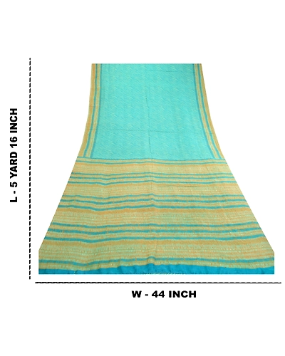 Sanskriti Vintage Sarees Leheria Printed Blue Pure Silk Sari Soft Craft Fabric, PR-60933-Blue-Printed Floral Design-Pure Silk-8