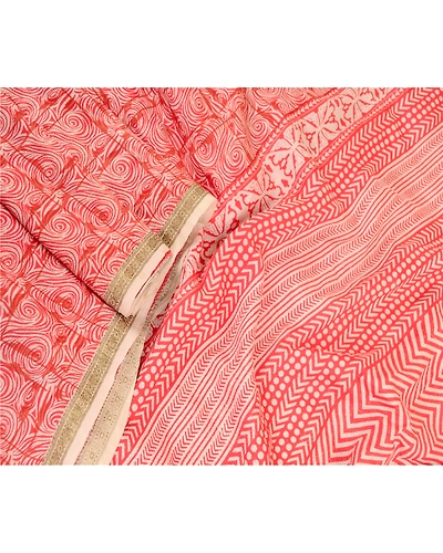 Sanskriti Vintage Sarees Red Pure Silk Printed Sari Zari Border 5Yd Craft Fabric, PR-60942-Red-Printed Floral Design-Pure Silk-1