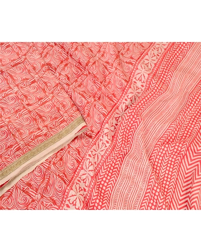 Sanskriti Vintage Sarees Red Pure Silk Printed Sari Zari Border 5Yd Craft Fabric, PR-60942-Red-Printed Floral Design-Pure Silk-2
