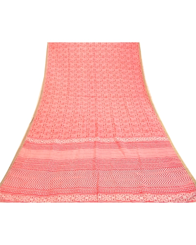 Sanskriti Vintage Sarees Red Pure Silk Printed Sari Zari Border 5Yd Craft Fabric, PR-60942-Red-Printed Floral Design-Pure Silk-7