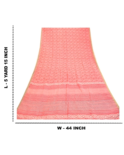 Sanskriti Vintage Sarees Red Pure Silk Printed Sari Zari Border 5Yd Craft Fabric, PR-60942-Red-Printed Floral Design-Pure Silk-8