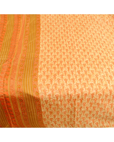 Sanskriti Vintage Sarees Cream-Orange Pure Silk Printed Sari Floral Craft Fabric, PR-60944-Cream &amp; Orange-Printed Floral Design-Pure Silk-3