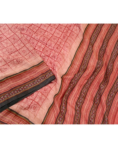 Sanskriti Vintage Sarees Pink Pure Silk Printed Sari Floral Soft Craft Fabric, PR-60948-Pink-Printed Floral Design-Pure Silk-2