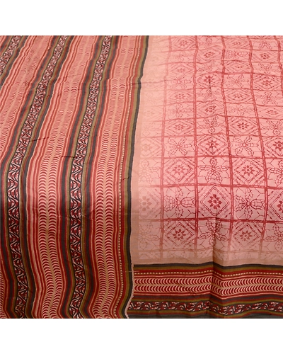 Sanskriti Vintage Sarees Pink Pure Silk Printed Sari Floral Soft Craft Fabric, PR-60948-Pink-Printed Floral Design-Pure Silk-3