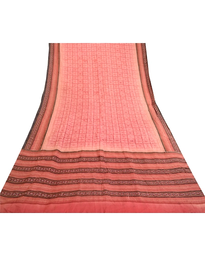 Sanskriti Vintage Sarees Pink Pure Silk Printed Sari Floral Soft Craft Fabric, PR-60948-Pink-Printed Floral Design-Pure Silk-7