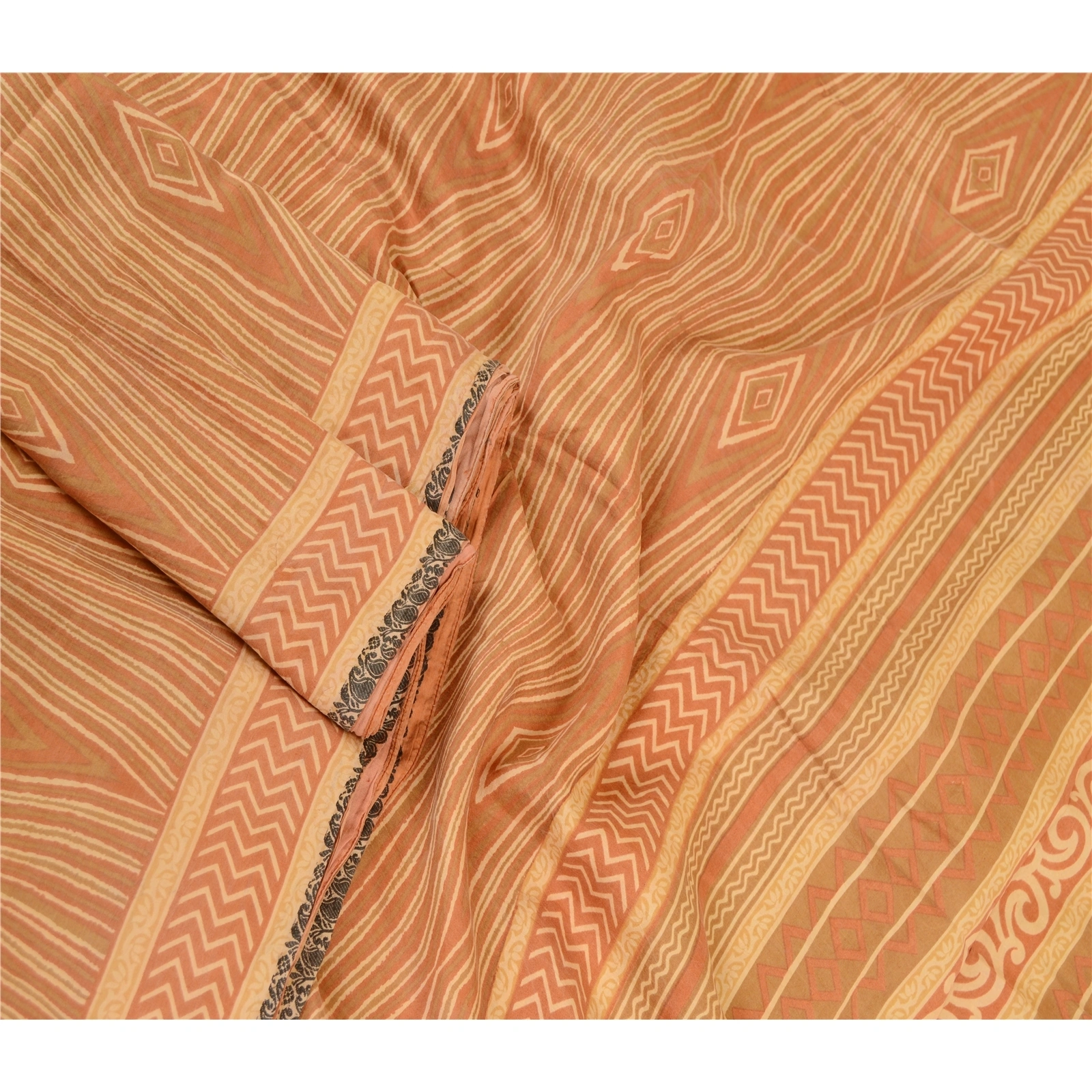 Sanskriti Vintage From India Sarees Orange Pure Silk Printed Sari Craft Fabric, PR-60954-Orange-Printed Floral Design-Pure Silk-1