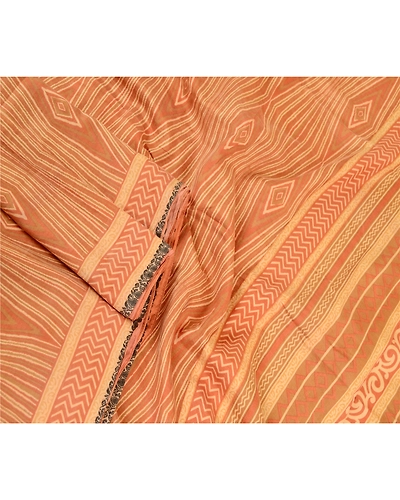 Sanskriti Vintage From India Sarees Orange Pure Silk Printed Sari Craft Fabric, PR-60954-Orange-Printed Floral Design-Pure Silk-1